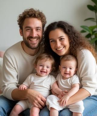 Famille réunie en studio, sourire et naturel